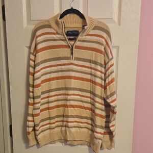 Alan Flusser Men's Striped Zip-Up Sweater - Beige and‎ Orange